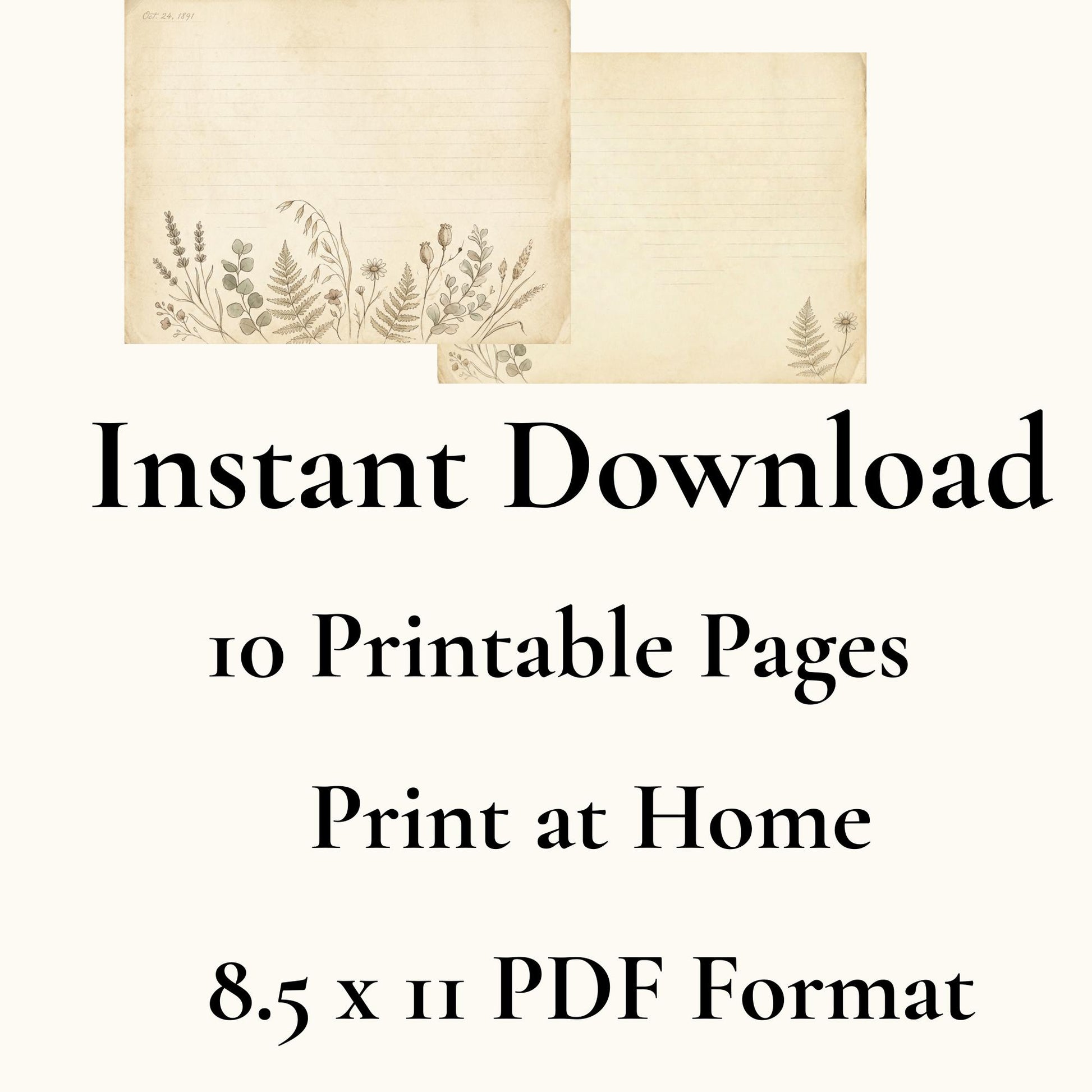 Botanical Lined Notes Journal Kit | Vintage Floral Printable Pages | Junk Journal Writing Paper | Instant Download | 8.5x11 PDF