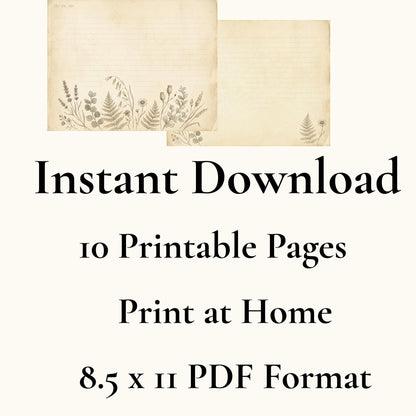 Botanical Lined Notes Journal Kit | Vintage Floral Printable Pages | Junk Journal Writing Paper | Instant Download | 8.5x11 PDF