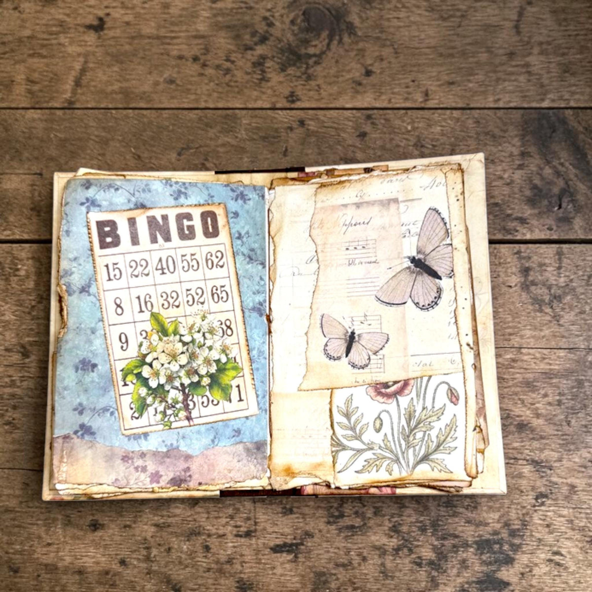 Mini Botanical Junk Journal | Handmade Vintage Floral Journal | 20 Pages with Pockets & Ephemera | Cottagecore Gift