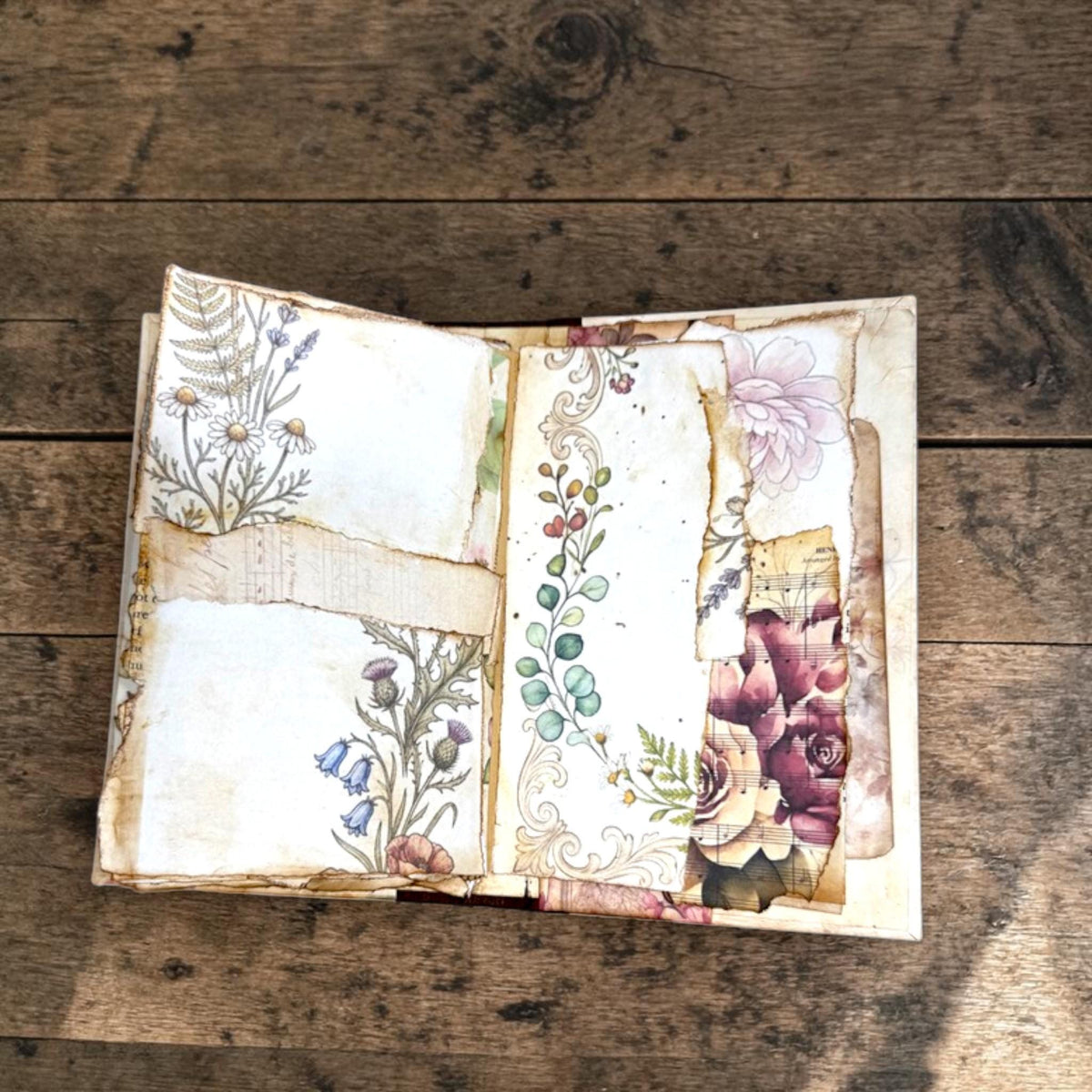 Mini Botanical Junk Journal | Handmade Vintage Floral Journal | 20 Pages with Pockets & Ephemera | Cottagecore Gift