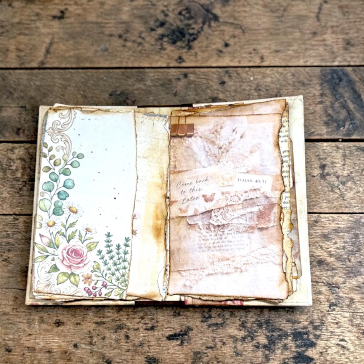 Mini Botanical Junk Journal | Handmade Vintage Floral Journal | 20 Pages with Pockets & Ephemera | Cottagecore Gift