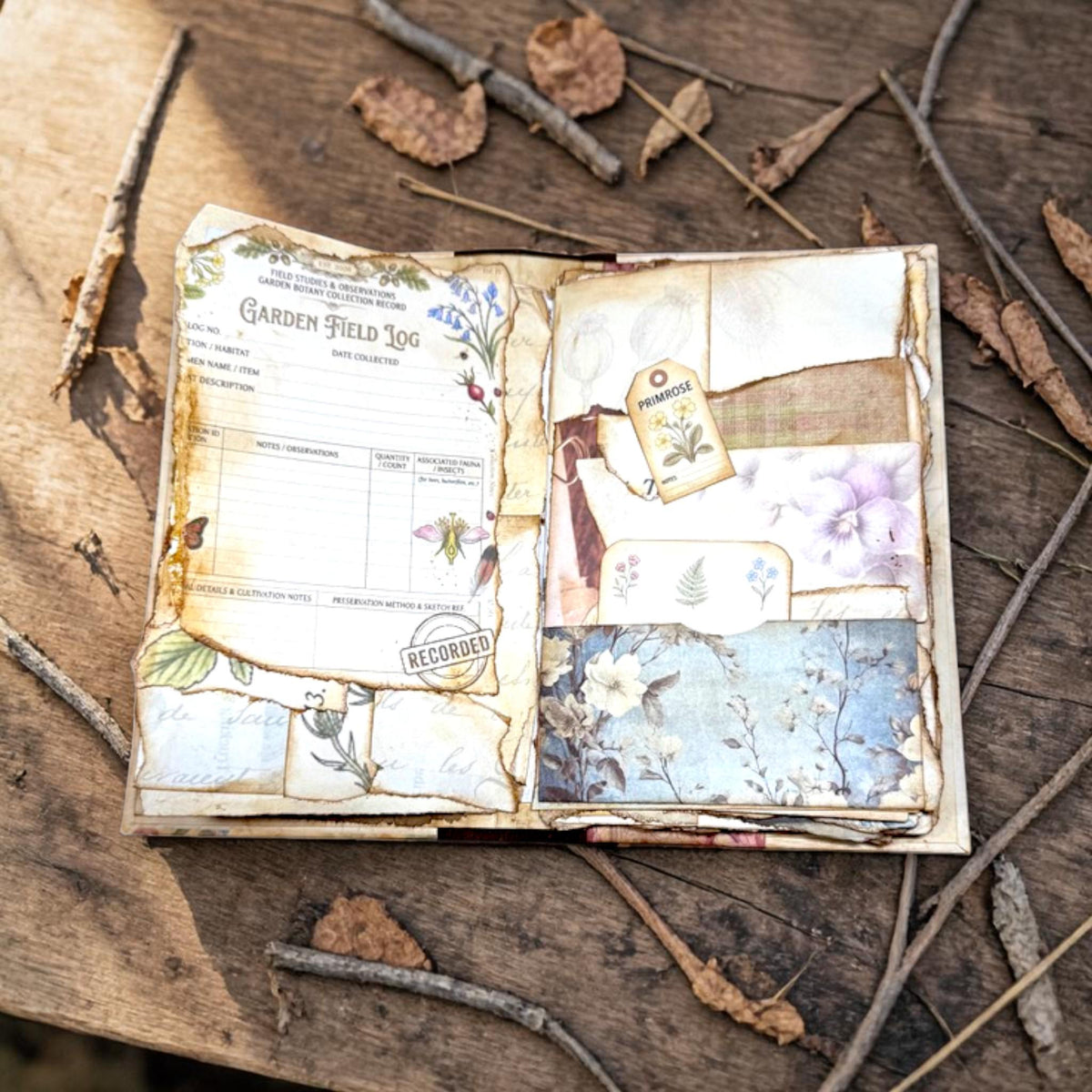 Mini Botanical Junk Journal | Handmade Vintage Floral Journal | 20 Pages with Pockets & Ephemera | Cottagecore Gift