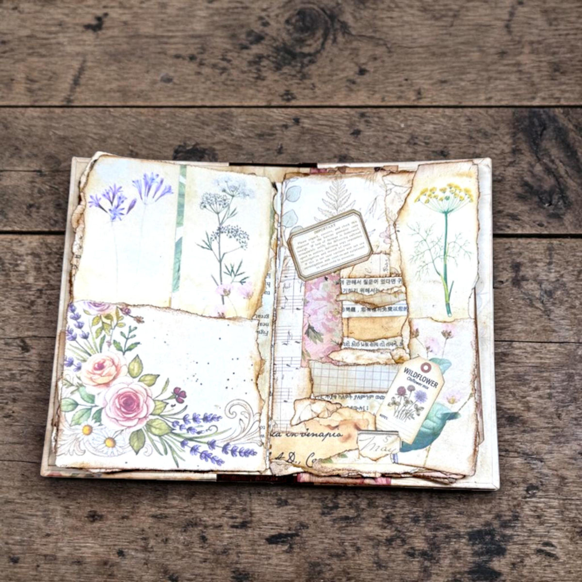 Mini Botanical Junk Journal | Handmade Vintage Floral Journal | 20 Pages with Pockets & Ephemera | Cottagecore Gift