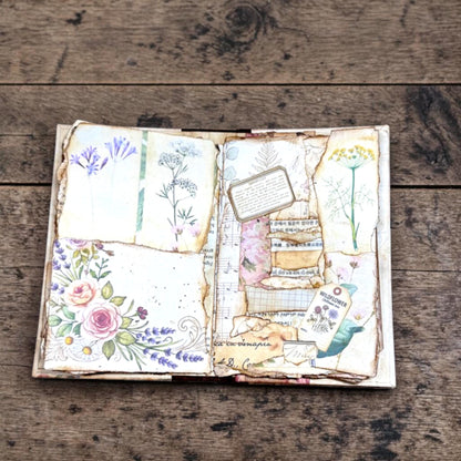 Mini Botanical Junk Journal | Handmade Vintage Floral Journal | 20 Pages with Pockets & Ephemera | Cottagecore Gift