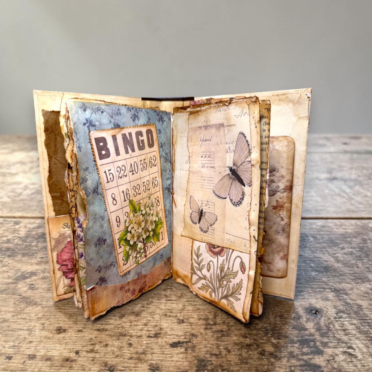 Mini Botanical Junk Journal | Handmade Vintage Floral Journal | 20 Pages with Pockets & Ephemera | Cottagecore Gift