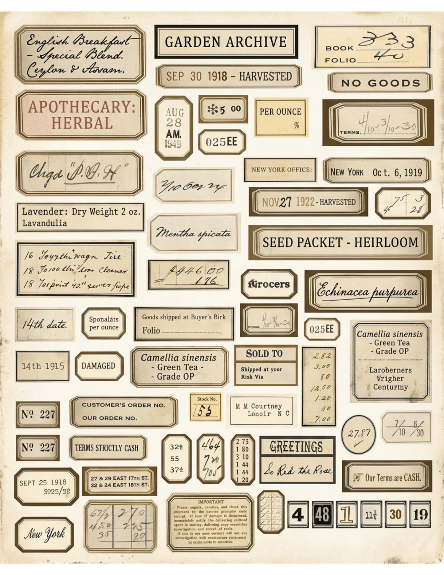 Vintage Botanical Labels Printable | Junk Journal Labels Kit | Planner Labels | Collage Ephemera PDF, 6 Pages, 120+ Labels