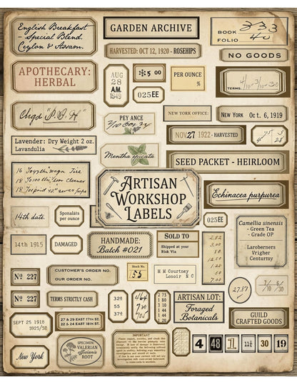 Vintage Botanical Labels Printable | Junk Journal Labels Kit | Planner Labels | Collage Ephemera PDF, 6 Pages, 120+ Labels