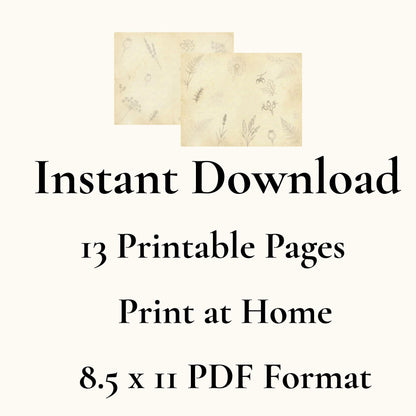Botanical Notes Decorative Kit | Printable Junk Journal Pages | Vintage Botanical Paper Pack | Instant Download | 8.5x11 PDF