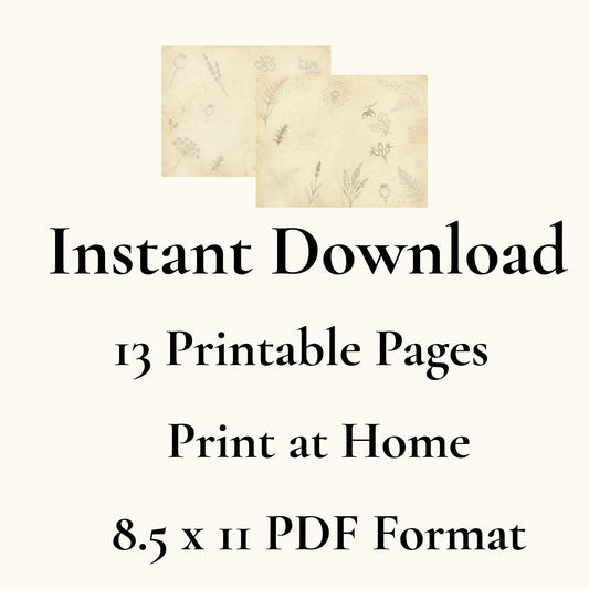 Botanical Notes Decorative Kit | Printable Junk Journal Pages | Vintage Botanical Paper Pack | Instant Download | 8.5x11 PDF