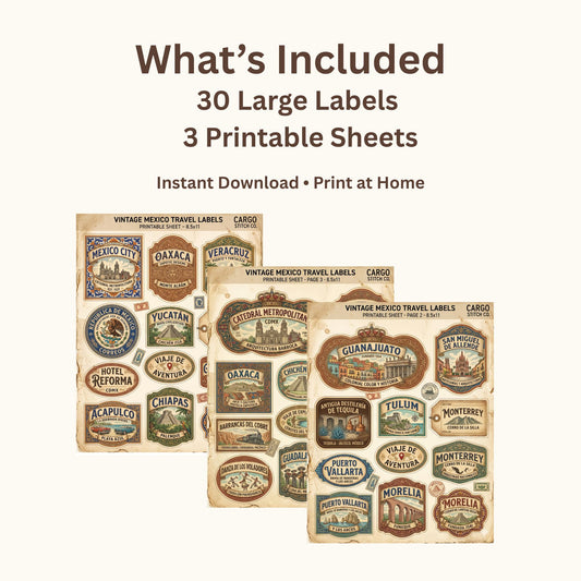 Vintage Mexico Travel Labels Printable, Junk Journal Ephemera, Mexico Labels Digital Download, Travel Journal Tags, Printable Collage Sheets