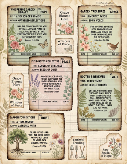 Botanical Field Notes – Ephemera Collection (100+ Pieces) | Printable Bible Journal Elements | Vintage Floral Tags, Pockets & Cards