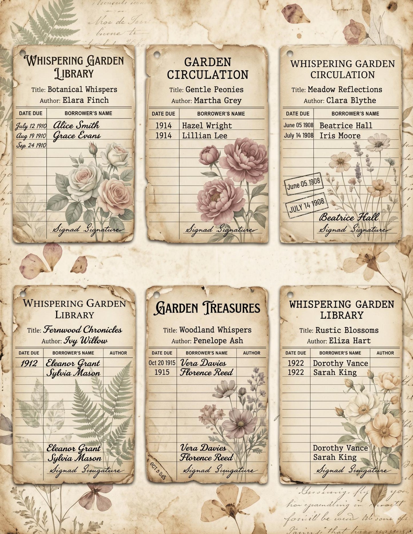 Botanical Field Notes – Whispering Garden Ephemera Collection (33 Pieces) | Faith Junk Journal Kit | Vintage Botanical Tags & Cards