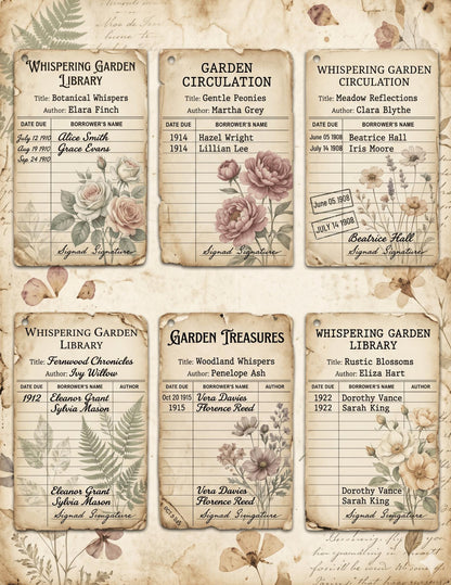 Botanical Field Notes – Whispering Garden Ephemera Collection (33 Pieces) | Faith Junk Journal Kit | Vintage Botanical Tags & Cards