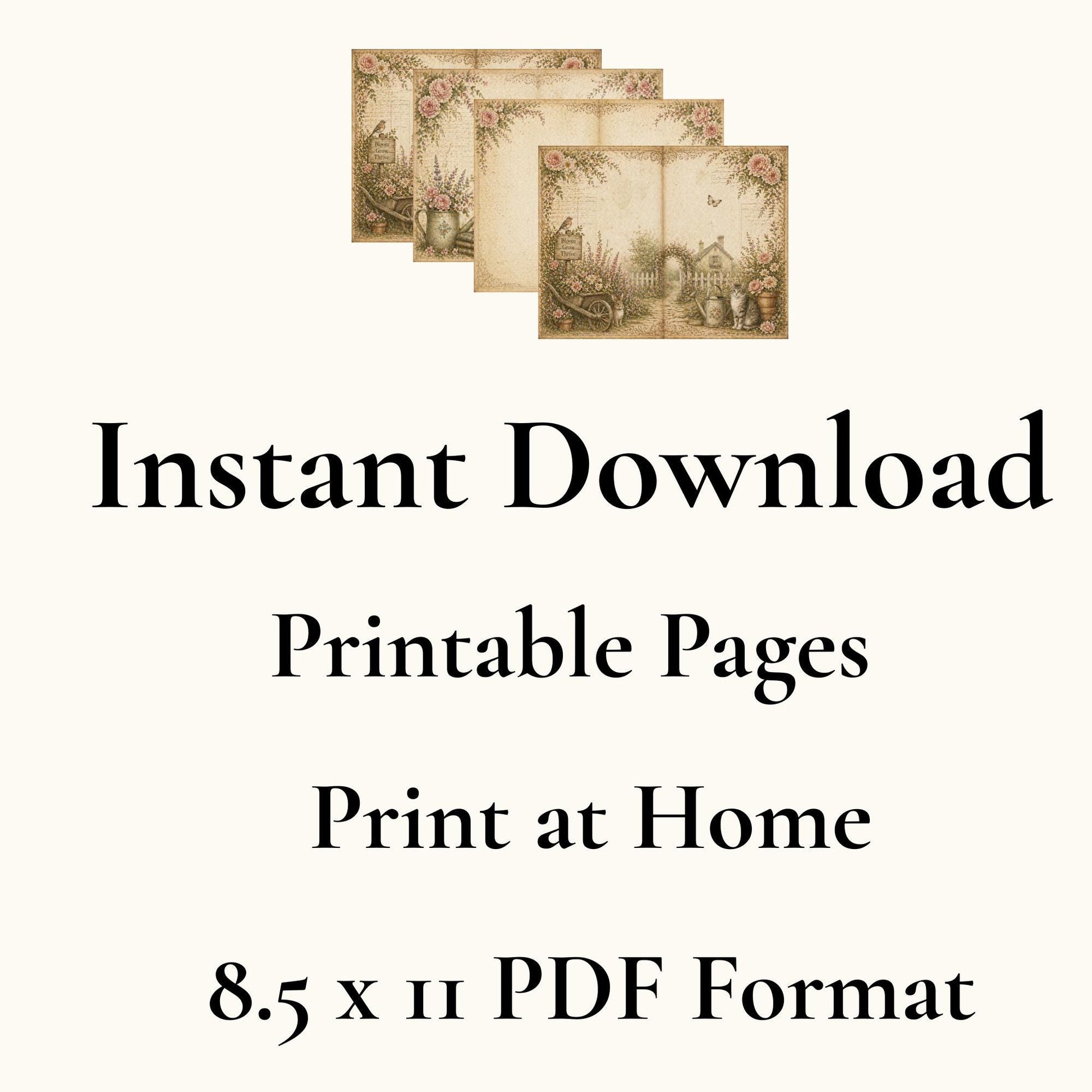 Botanical Field Notes – Journal Pages Set (12 Pages) | Vintage Floral Junk Journal Pages | Garden Papers Printable | Instant Download