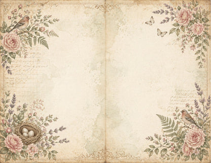 Botanical Field Notes – Journal Pages Set (12 Pages) | Vintage Floral Junk Journal Pages | Garden Papers Printable | Instant Download