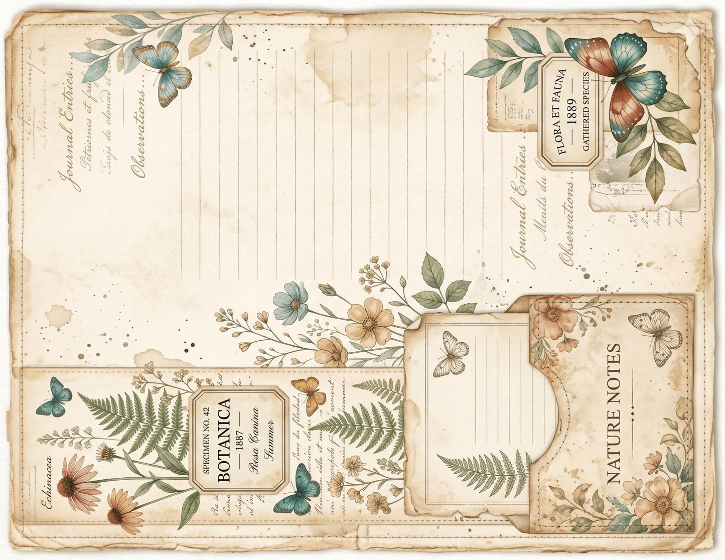 Victorian Naturalist Junk Journal Kit | Botanical Field Notes Printable | Vintage Ephemera Journal Pages | Instant Download Digital Kit