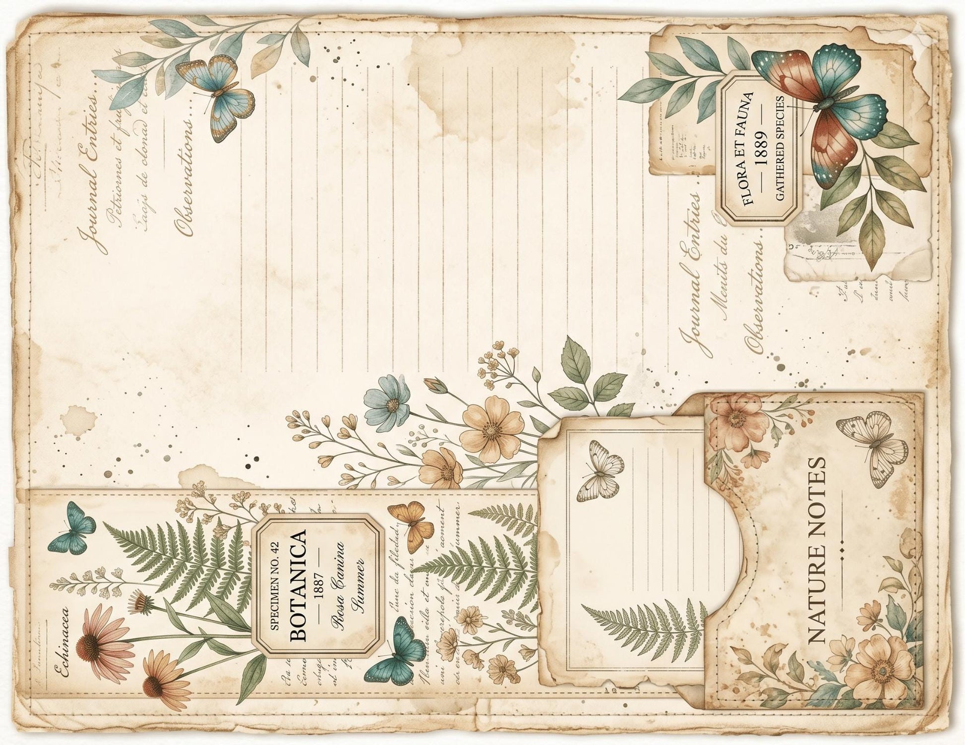 Victorian Naturalist Junk Journal Kit | Botanical Field Notes Printable | Vintage Ephemera Journal Pages | Instant Download Digital Kit