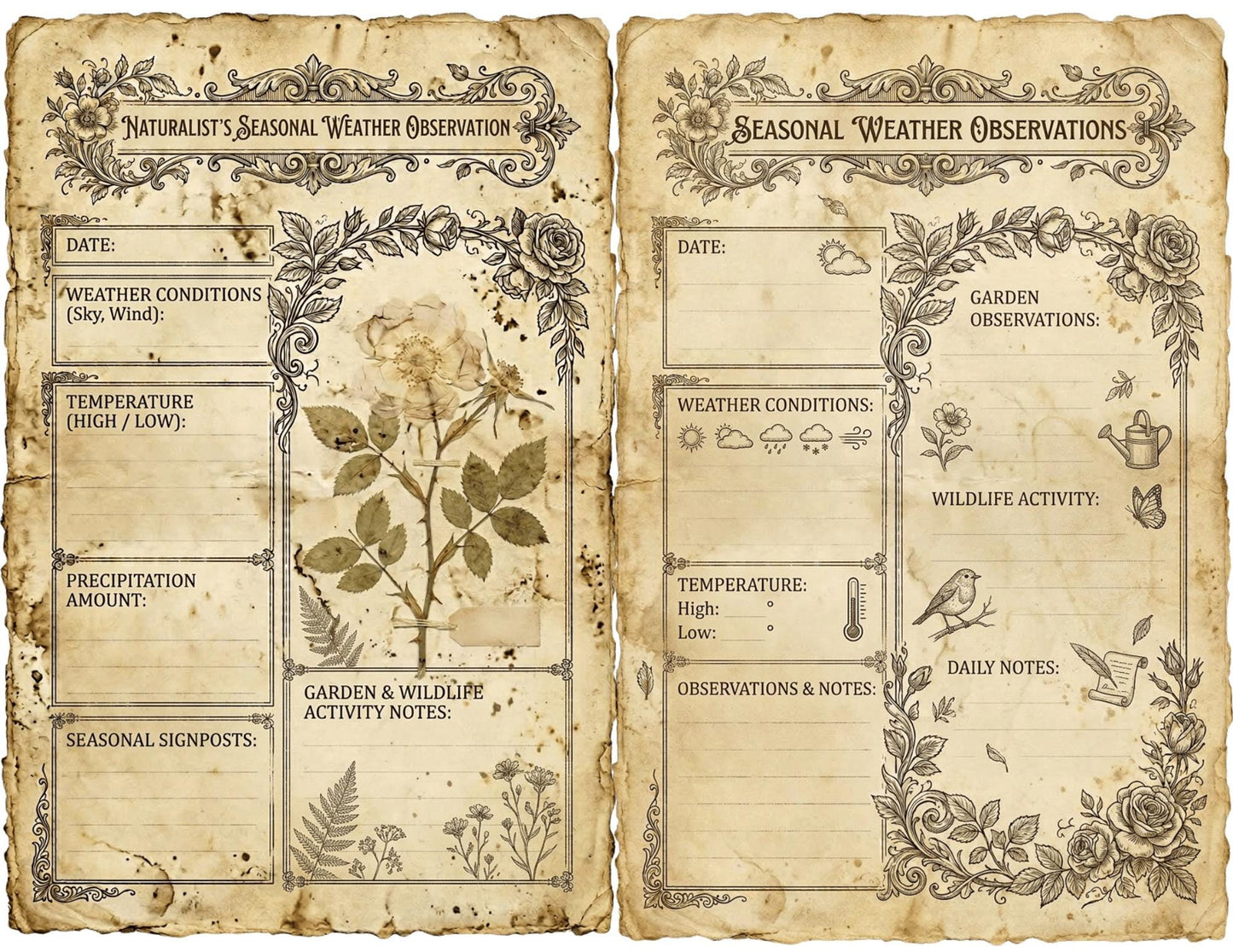 Victorian Naturalist Junk Journal Kit | Botanical Field Notes Printable | Vintage Ephemera Journal Pages | Instant Download Digital Kit