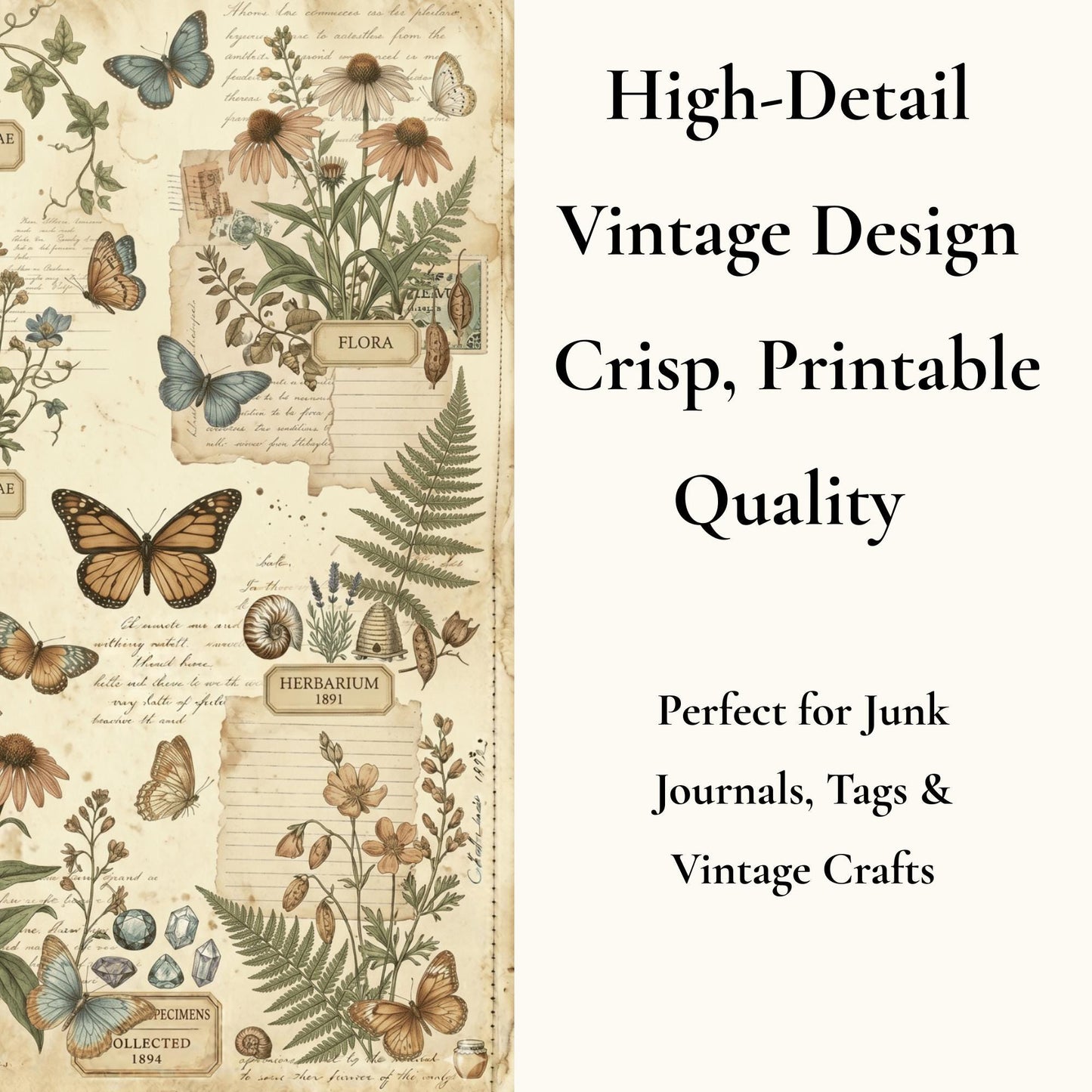 Victorian Naturalist Junk Journal Kit | Botanical Field Notes Printable | Vintage Ephemera Journal Pages | Instant Download Digital Kit