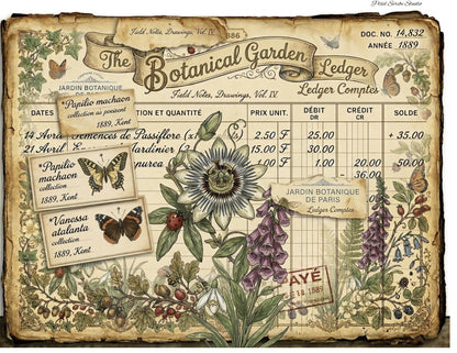 Vintage Botanical Bird Journal Pages Printable | Robin Blue Tit Nature Ephemera | Bee Butterfly Ledger Pages | Digital Download