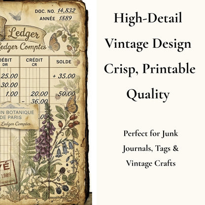 Vintage Botanical Bird Journal Pages Printable | Robin Blue Tit Nature Ephemera | Bee Butterfly Ledger Pages | Digital Download