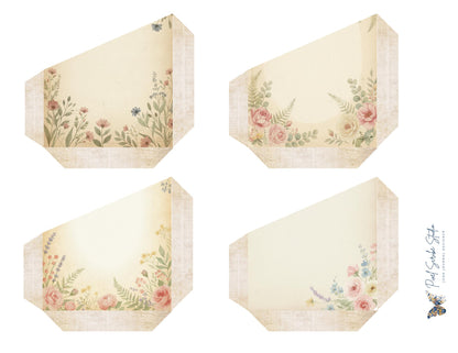 Whispering Garden Printable Junk Journal Kit | 7 Pages | 200+ Botanical Labels Tags Envelopes Ephemera