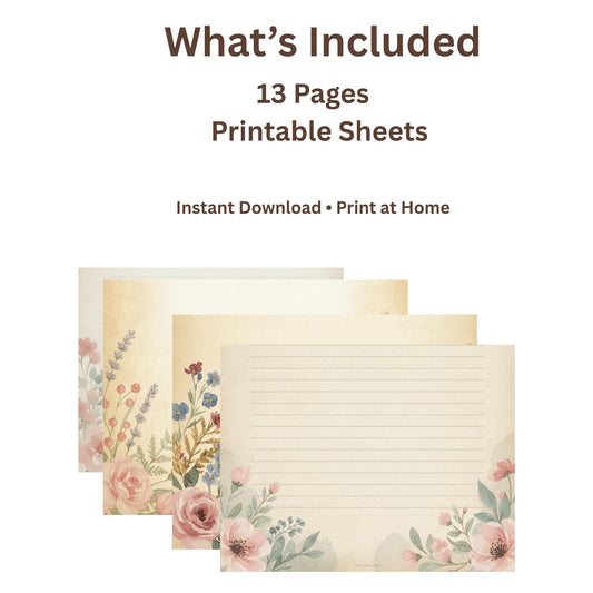 Whispering Garden Printable Journal Pages | 13 Floral Background Pages | Junk Journal Inserts | Planner Pages | Sage Rose Digital Kit