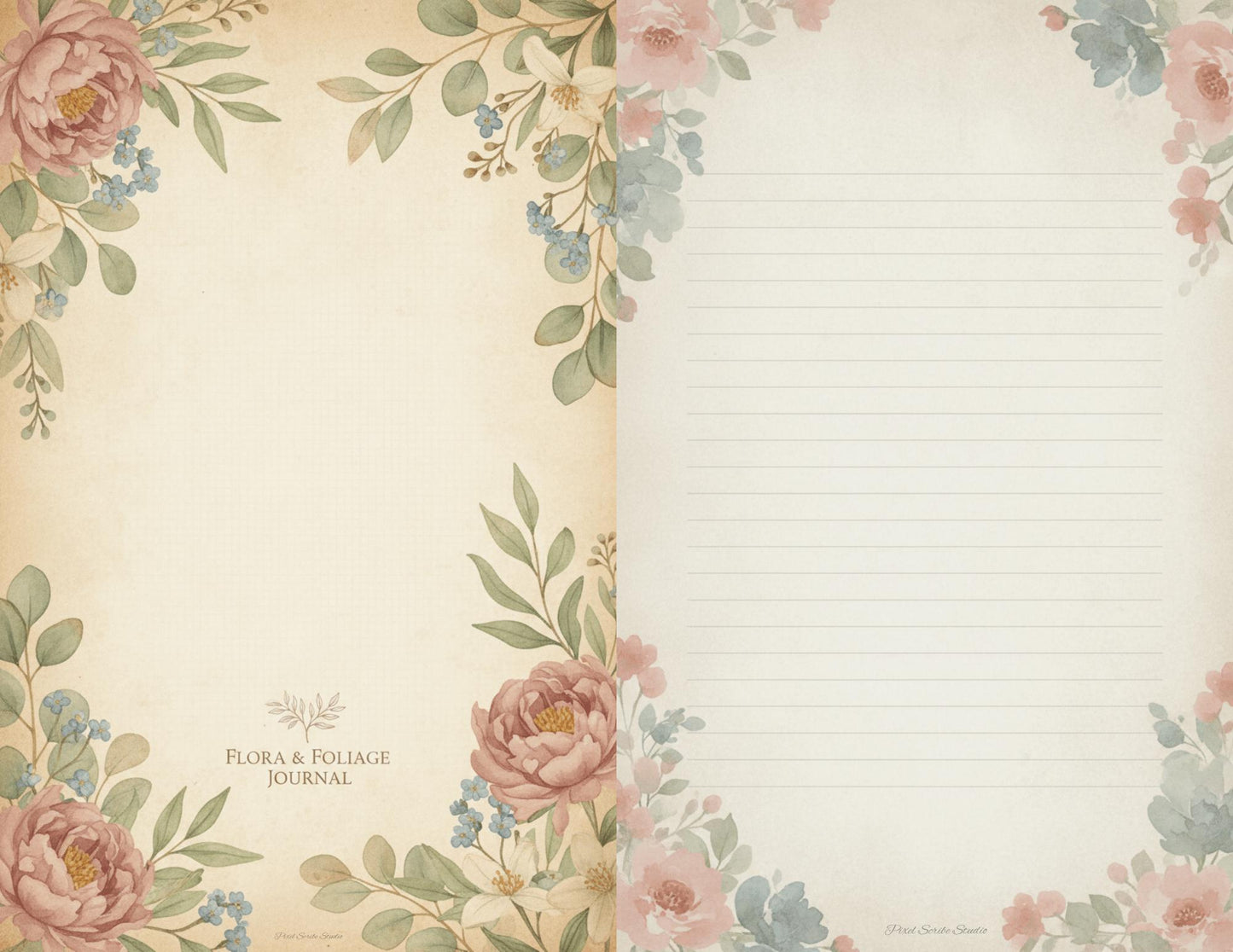 Whispering Garden Printable Journal Pages | 13 Floral Background Pages | Junk Journal Inserts | Planner Pages | Sage Rose Digital Kit