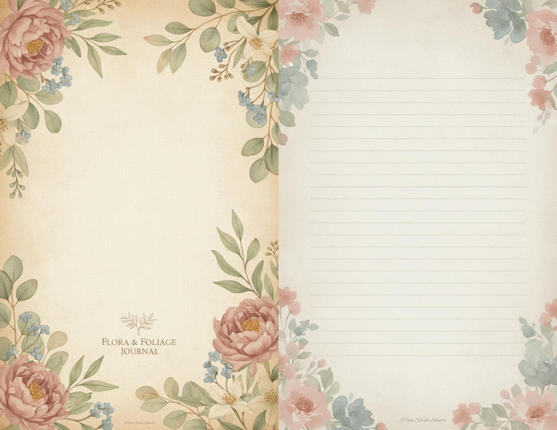 Whispering Garden Printable Journal Pages | 13 Floral Background Pages | Junk Journal Inserts | Planner Pages | Sage Rose Digital Kit