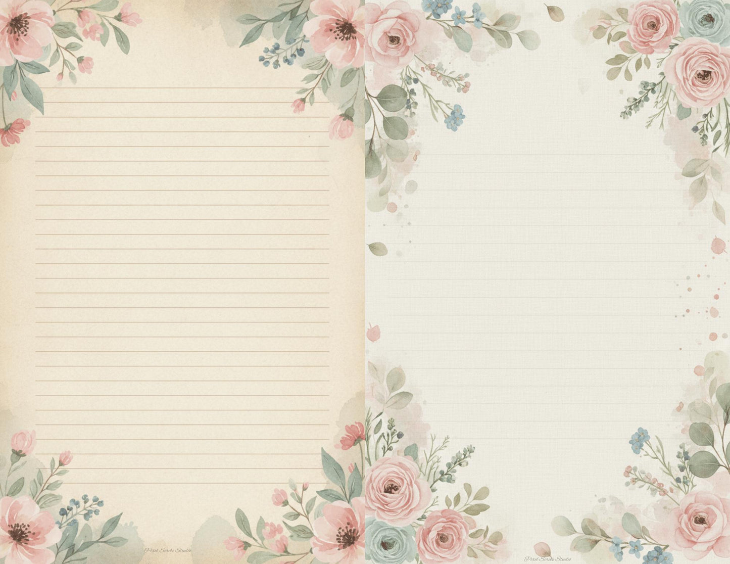 Whispering Garden Printable Journal Pages | 13 Floral Background Pages | Junk Journal Inserts | Planner Pages | Sage Rose Digital Kit
