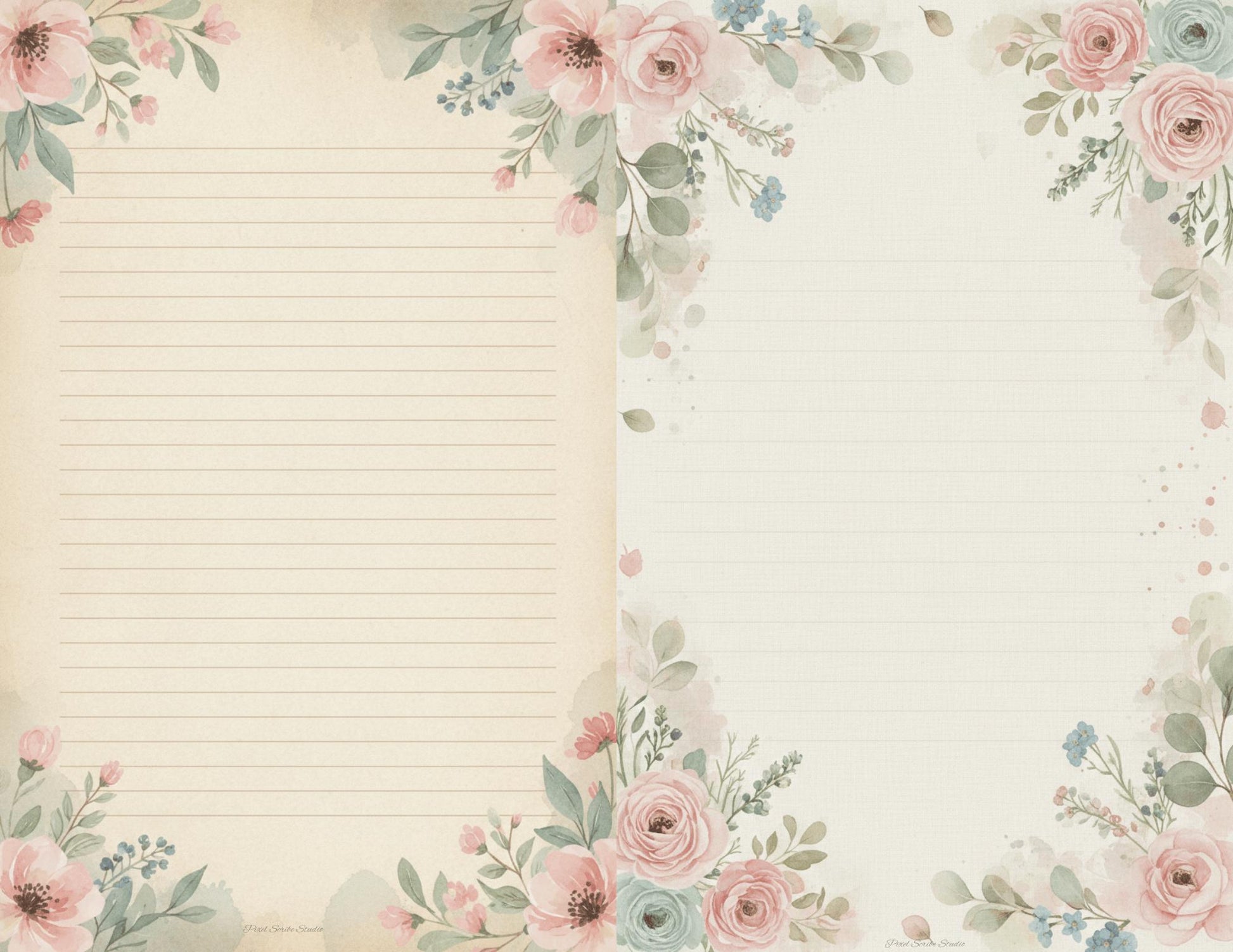 Whispering Garden Printable Journal Pages | 13 Floral Background Pages | Junk Journal Inserts | Planner Pages | Sage Rose Digital Kit