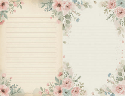 Whispering Garden Printable Journal Pages | 13 Floral Background Pages | Junk Journal Inserts | Planner Pages | Sage Rose Digital Kit