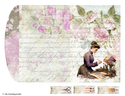 Seamstress’s Diary Folio Kit | 8 Page Printable Junk Journal Kit | Vintage Sewing Ephemera | Tags, Pockets Labels