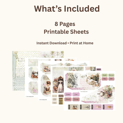 Seamstress’s Diary Folio Kit | 8 Page Printable Junk Journal Kit | Vintage Sewing Ephemera | Tags, Pockets Labels