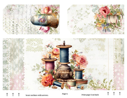 The Seamstress’s Diary Printable Junk Journal Kit | Vintage Sewing Ephemera Folio | 16 Page Digital Download | Tags Pockets Journal Pages
