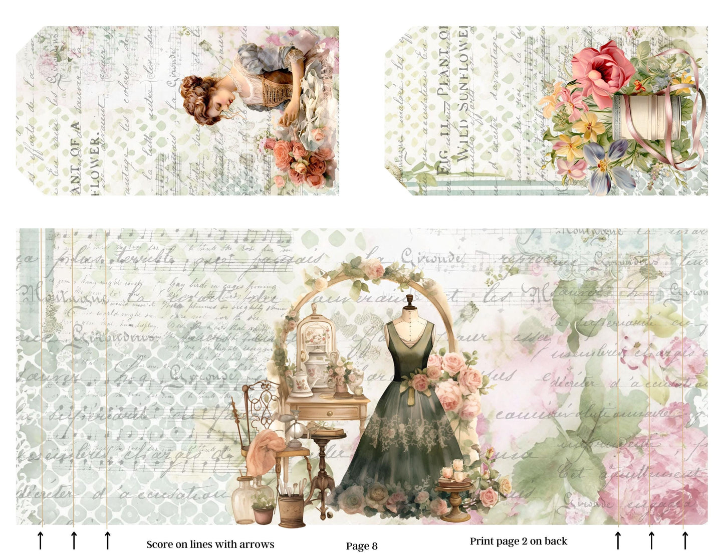 The Seamstress’s Diary Printable Junk Journal Kit | Vintage Sewing Ephemera Folio | 16 Page Digital Download | Tags Pockets Journal Pages