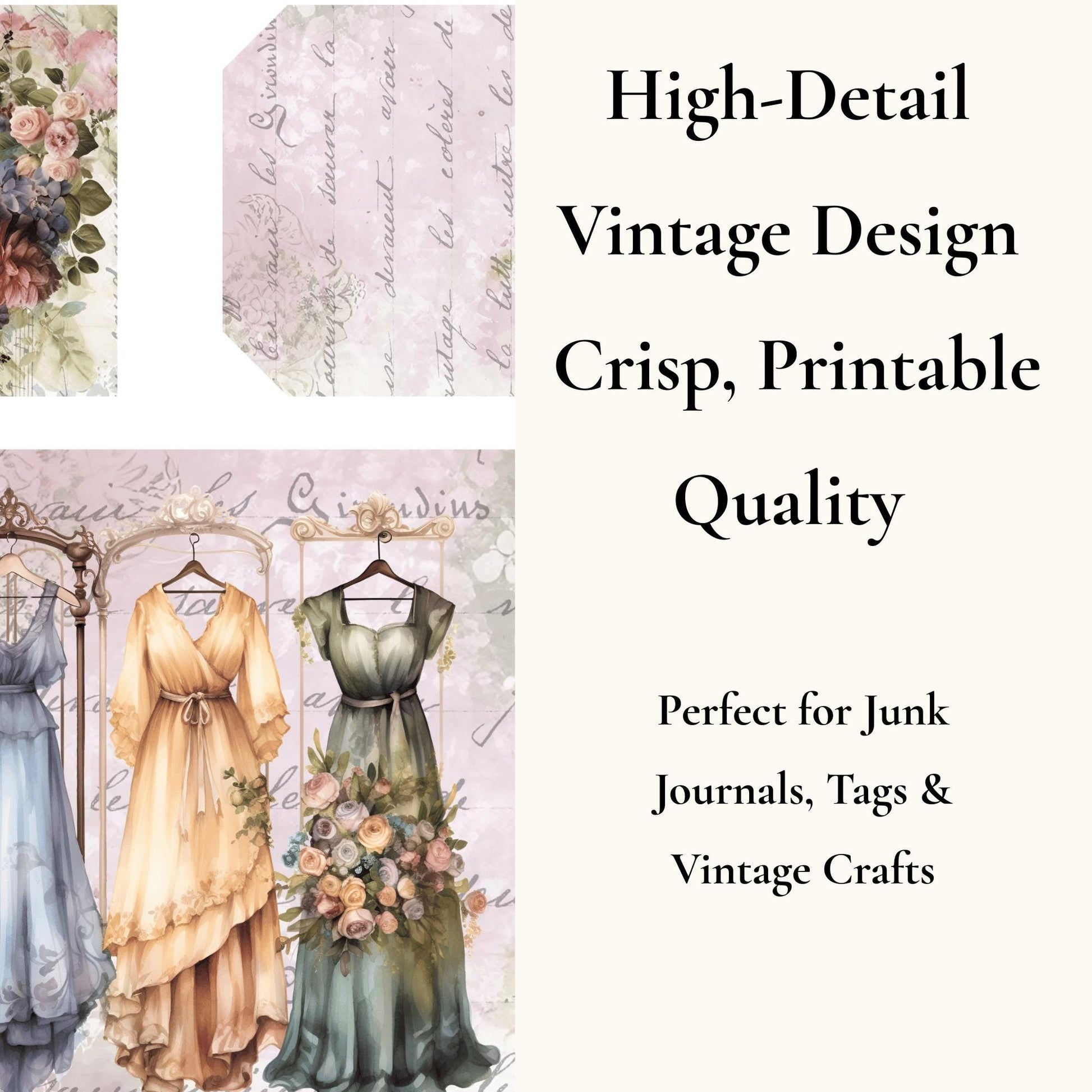 The Seamstress’s Diary Printable Junk Journal Kit | Vintage Sewing Ephemera Folio | 16 Page Digital Download | Tags Pockets Journal Pages