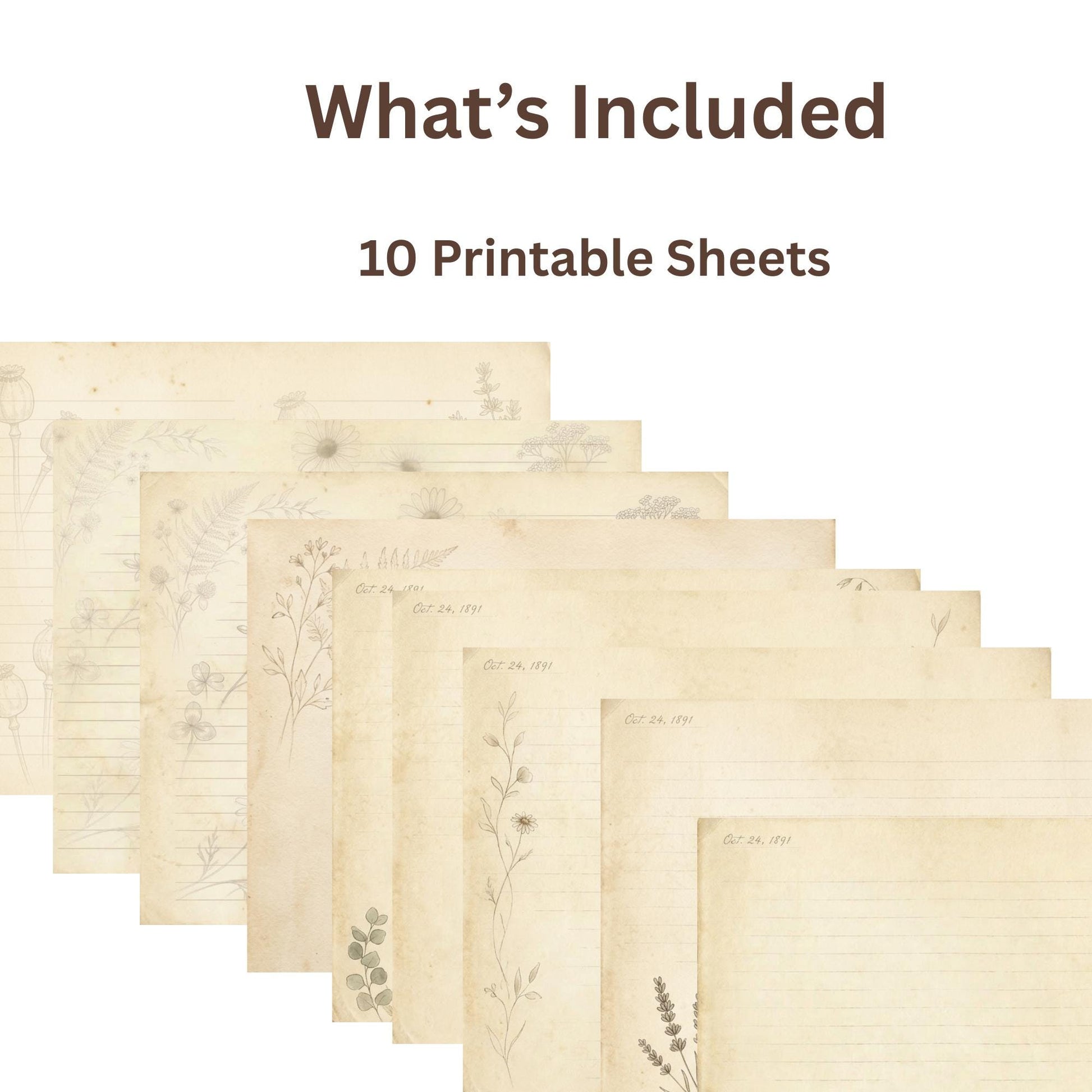 Botanical Lined Notes Journal Kit | Vintage Floral Printable Pages | Junk Journal Writing Paper | Instant Download | 8.5x11 PDF
