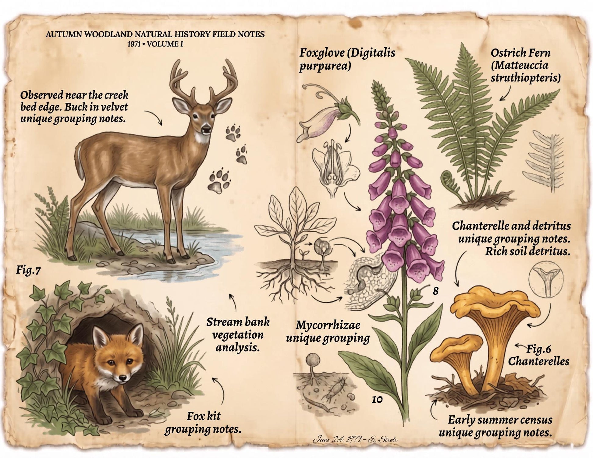 Autumn Woodland Natural History Field Notes Printable Journal Kit | 1971 Vol. I Vintage Woodland Pages