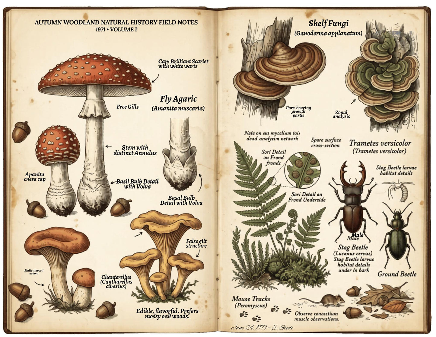 Autumn Woodland Natural History Field Notes Printable Journal Kit | 1971 Vol. I Vintage Woodland Pages