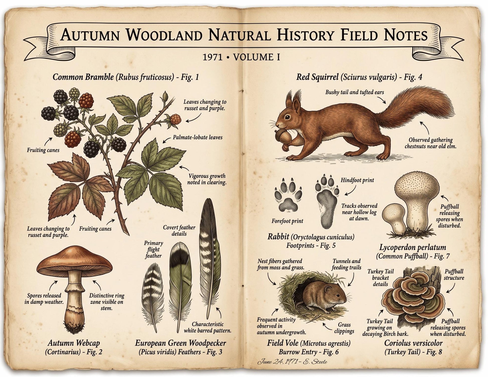 Autumn Woodland Natural History Field Notes Printable Journal Kit | 1971 Vol. I Vintage Woodland Pages