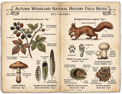 Autumn Woodland Natural History Field Notes Printable Journal Kit | 1971 Vol. I Vintage Woodland Pages