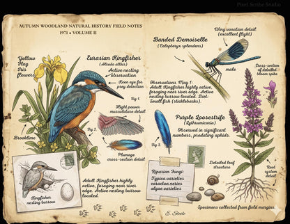Field Notes Woodland Natural History Vol II Printable Junk Journal Pages, Vintage Woodland Ephemera, Nature Journal, Botanical Papers
