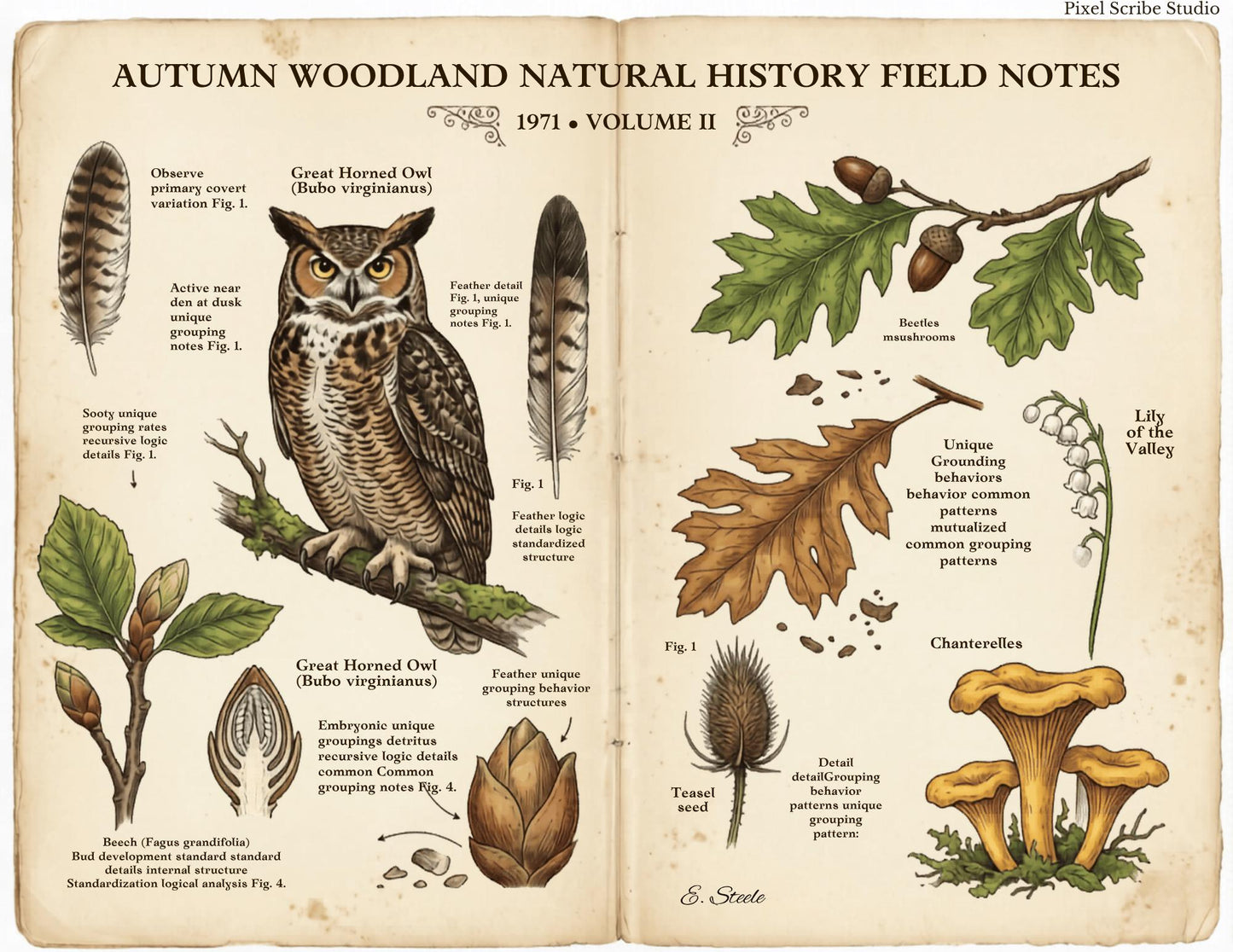 Field Notes Woodland Natural History Vol II Printable Junk Journal Pages, Vintage Woodland Ephemera, Nature Journal, Botanical Papers