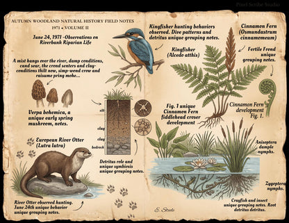 Field Notes Woodland Natural History Vol II Printable Junk Journal Pages, Vintage Woodland Ephemera, Nature Journal, Botanical Papers