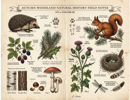 Autumn Woodland Field Notes Volume III Printable Pages | Woodland Junk Journal Kit | Vintage Nature Ephemera