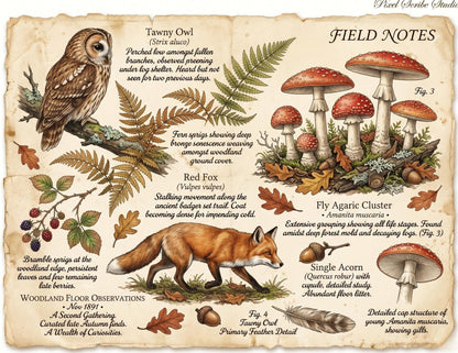 Hedgerow Field Notes Vol 2 Printable Junk Journal Kit, Woodland Nature Pages, Vintage Naturalist Ephemera, Forest Journal Pages