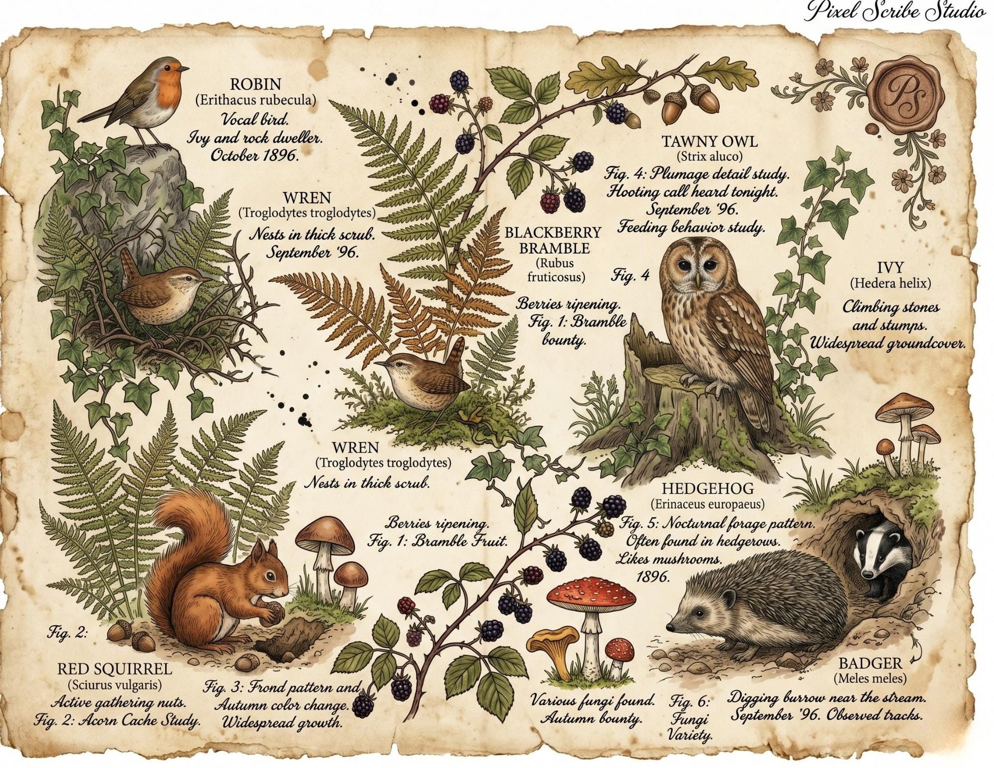 Hedgerow Field Notes Vol 2 Printable Junk Journal Kit, Woodland Nature Pages, Vintage Naturalist Ephemera, Forest Journal Pages