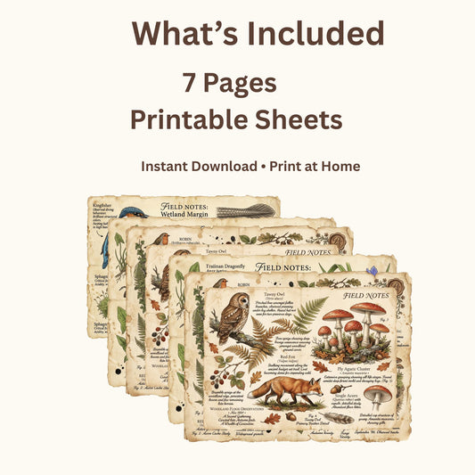 Hedgerow Field Notes Vol 2 Printable Junk Journal Kit, Woodland Nature Pages, Vintage Naturalist Ephemera, Forest Journal Pages