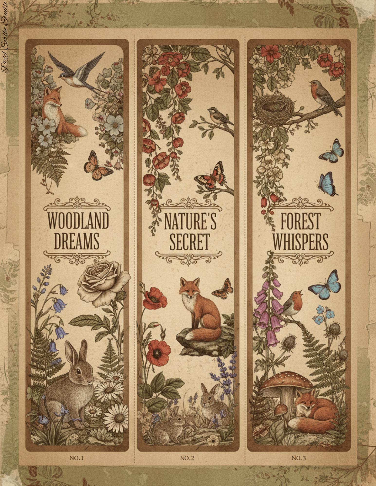 Woodland Archives Printable Ephemera Kit | Vintage Forest Junk Journal Bundle | Woodland Animals Tags Tickets Cards Bookmarks Pillow Box